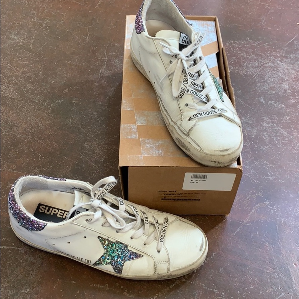 Golden goose superstar rainbow glitter sneakers